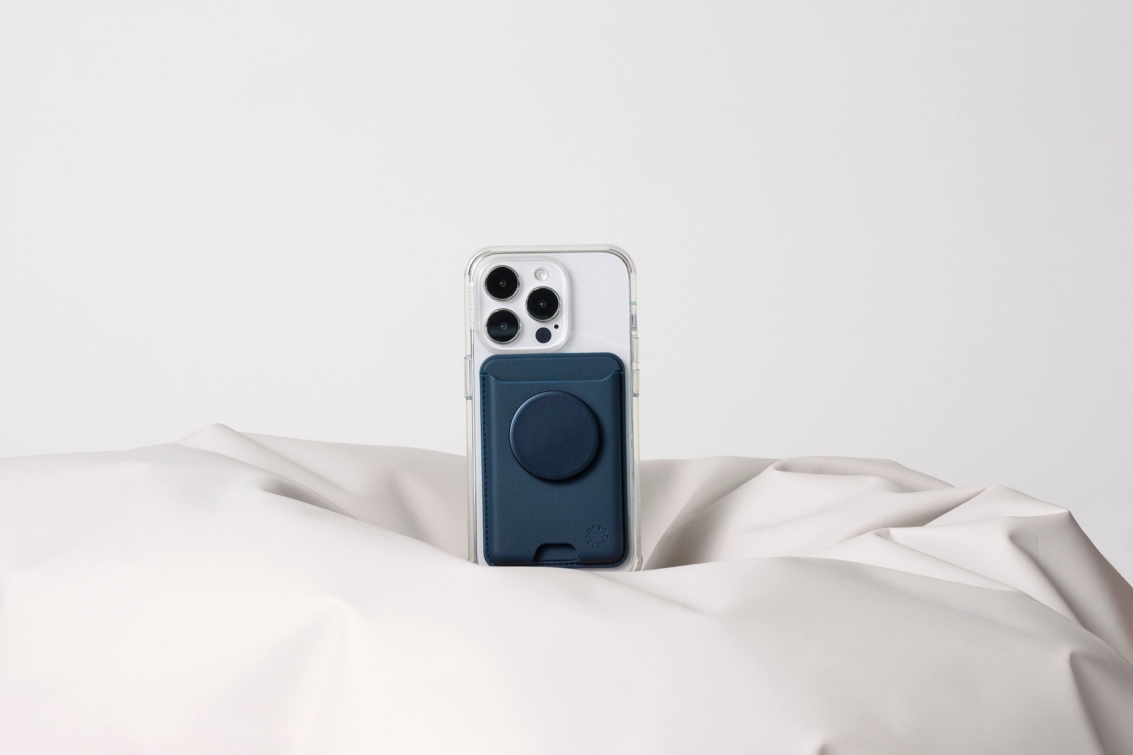 Alt View 15. PopSockets - PopSockets - MagSafe Softgoods PopWallet+ Cell Phone Wallet & Grip, with Adapter Ring - Blue.