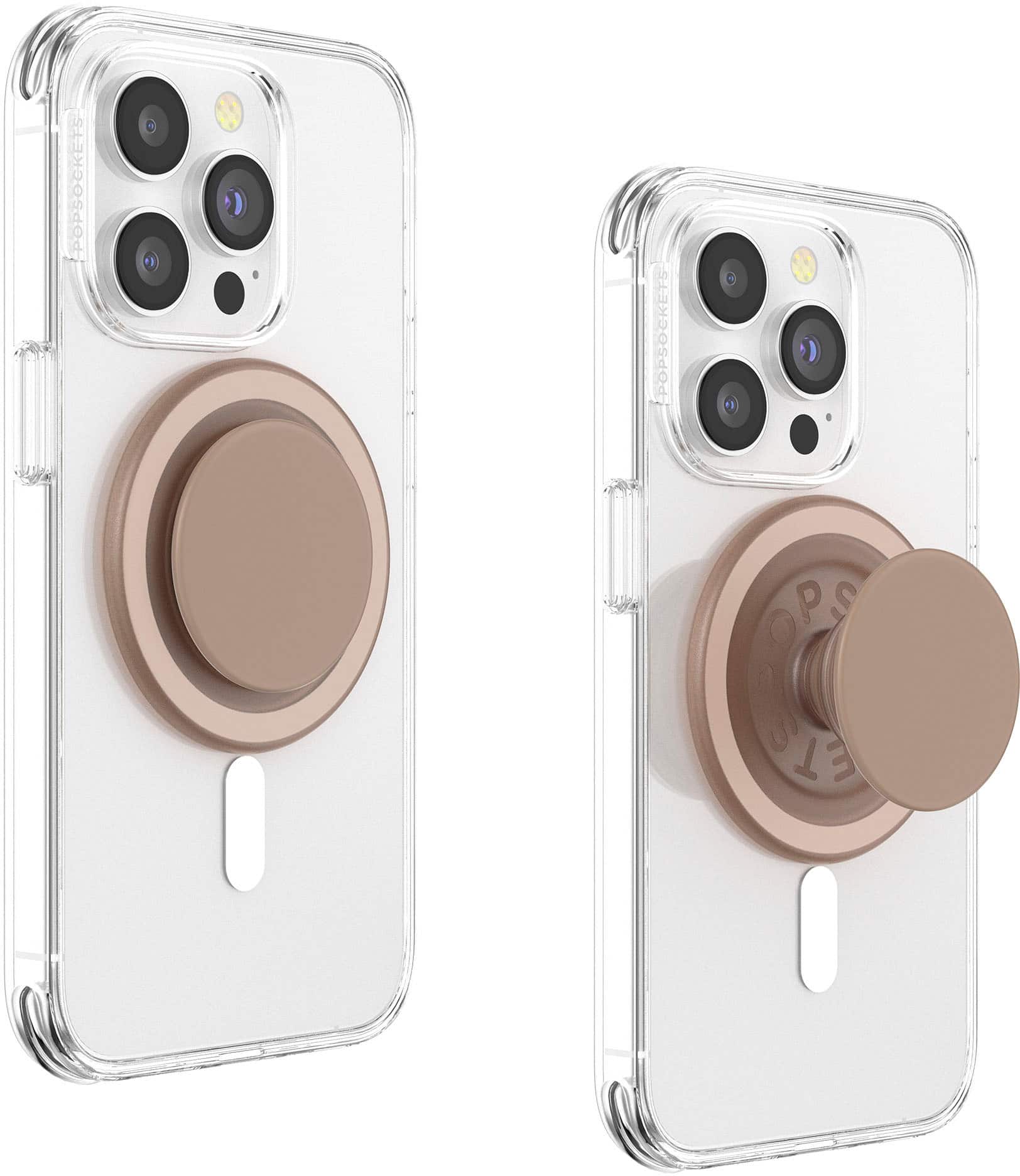 Angle. PopSockets - PopSockets - MagSafe Round PopGrip Cell Phone Grip & Stand, with Adapter Ring - Latte Soft Touch.