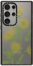 The image features a cell phone with a flower pattern on the back, which is made by Samsung. The phone has a total of six cameras, including a front camera and five rear cameras. The design of the phone is visually appealing, with the flower pattern adding a touch of color and style to the device.