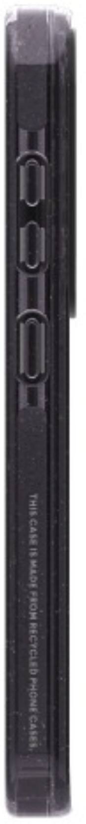 The image features a black cell phone case with the text "This case is made from recycled phone cases." The case is made from recycled materials, giving it an eco-friendly and unique appearance.