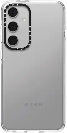 The image features a Samsung phone with a case on it. The case has a silver color and is designed to protect the phone. The phone itself has a silver color and is equipped with a camera on the back. The case is made of a hard plastic material, providing a sturdy and durable protection for the phone.