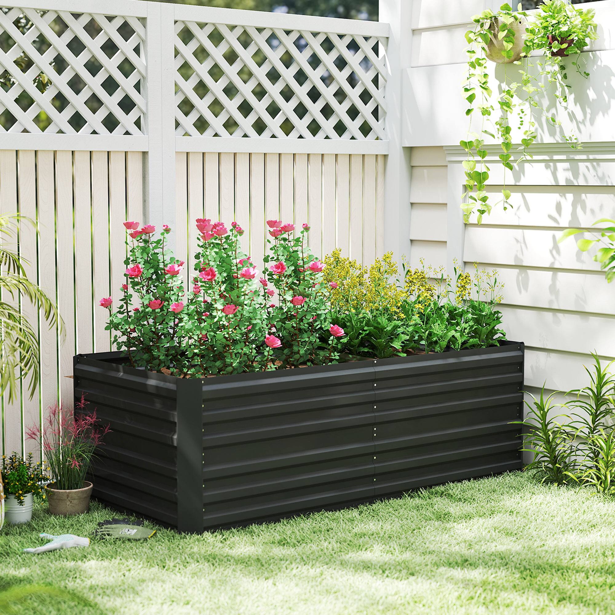 Alt View 8. Outsunny - Raised Garden Bed, Steel Outdoor Planters with Reinforced Rods - Black.