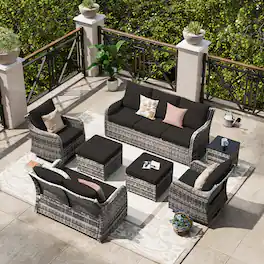 Yardgrace - 7 Pieces Patio Swivel Chair Set Wicker Sofa Rattan Conversation Three Seat Sofa 2 Ottomans Loveseat Lawn Backyard - Black