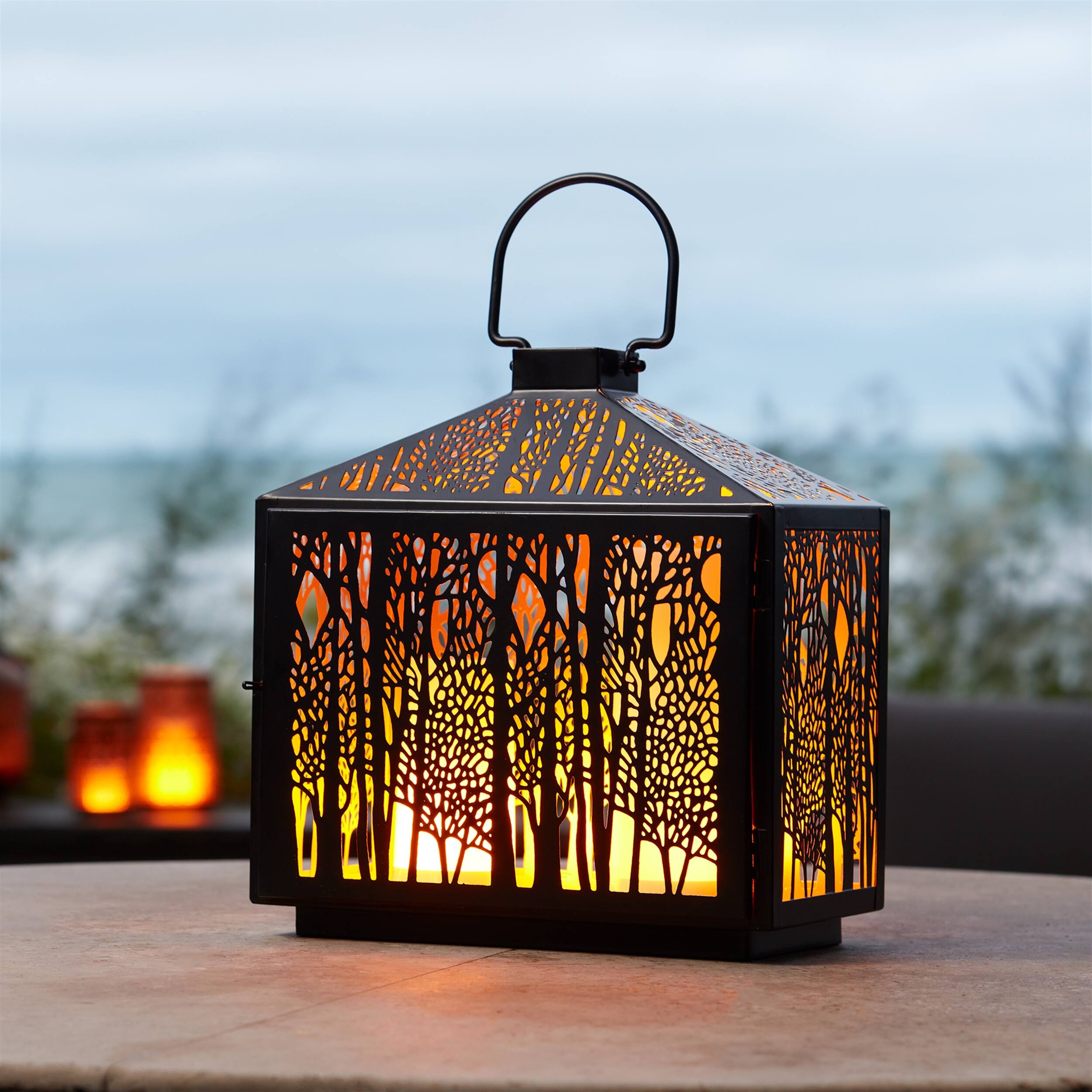 Angle. BreeBe - Forest Cut Metal Lantern with Gold Accent 12"H - Black, Gold.