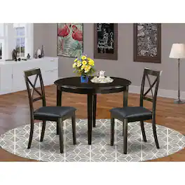 East West Furniture - 3 Pc small Kitchen Table set-round Table and 2 Dining Chairs - Cappuccino