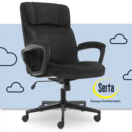 Front. Serta - Hannah Upholstered Executive Office Chair with Headrest Pillow - Charcoal Gray.