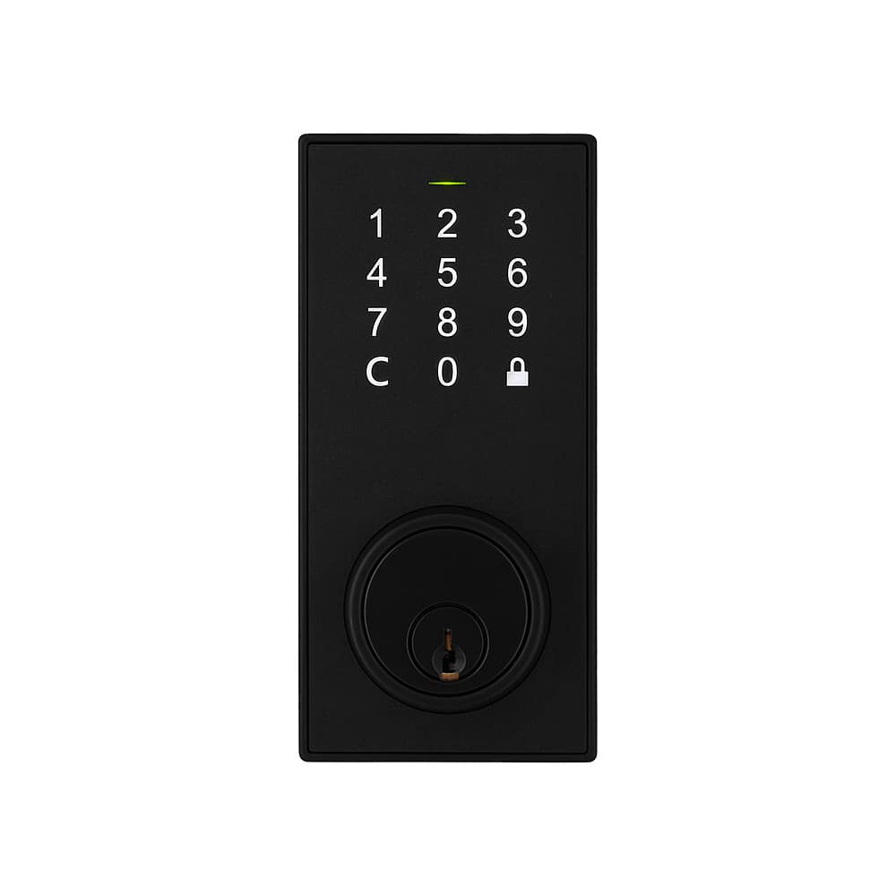 Left View: Lorex - Smart Lock Bluetooth Deadbolt with App, Keypad & Key Access - Matte Black