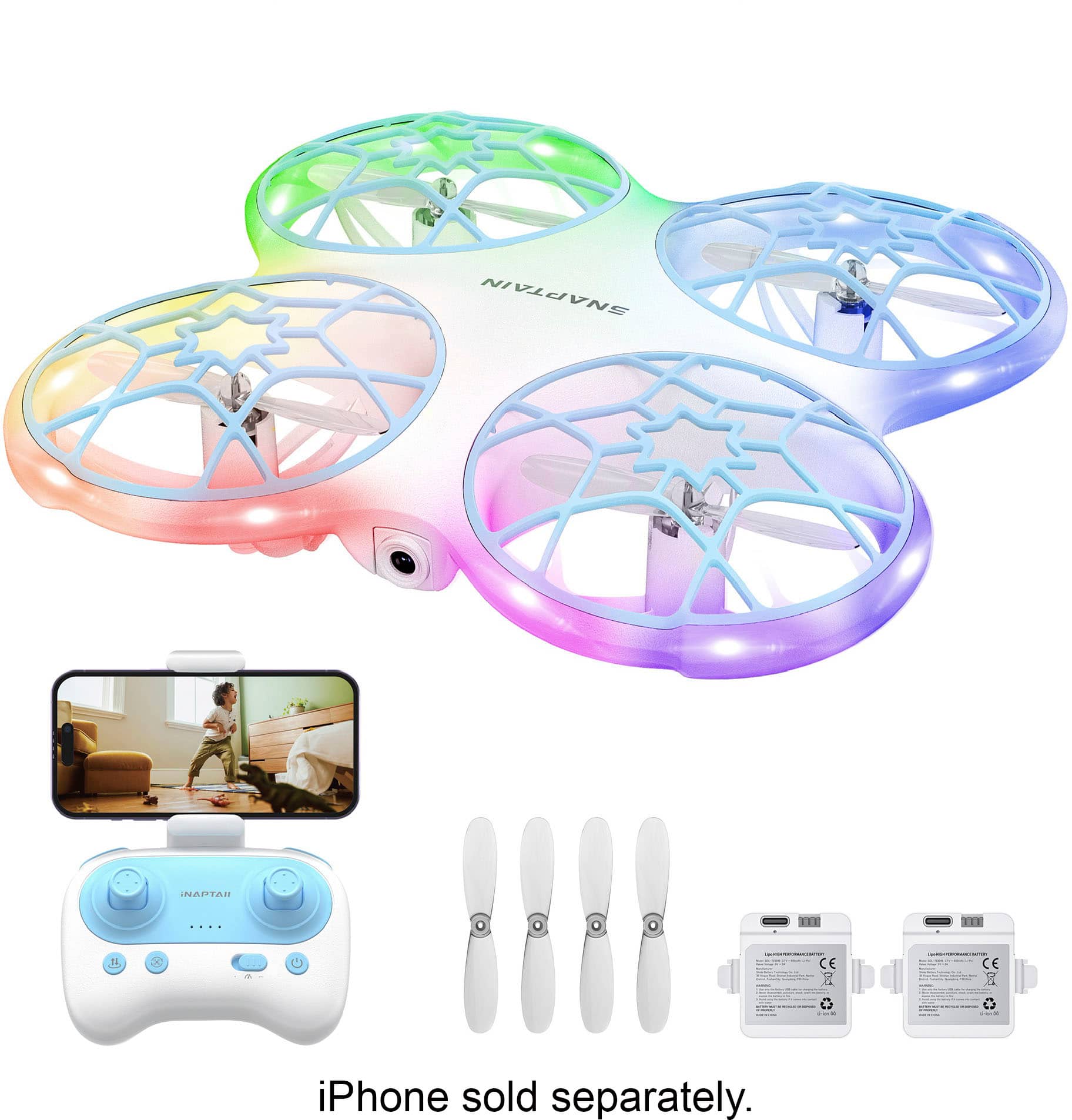 Front. Snaptain - K30 Mini 720P HD Camera Drone with Colorful Lighting and Remote Controller - White.