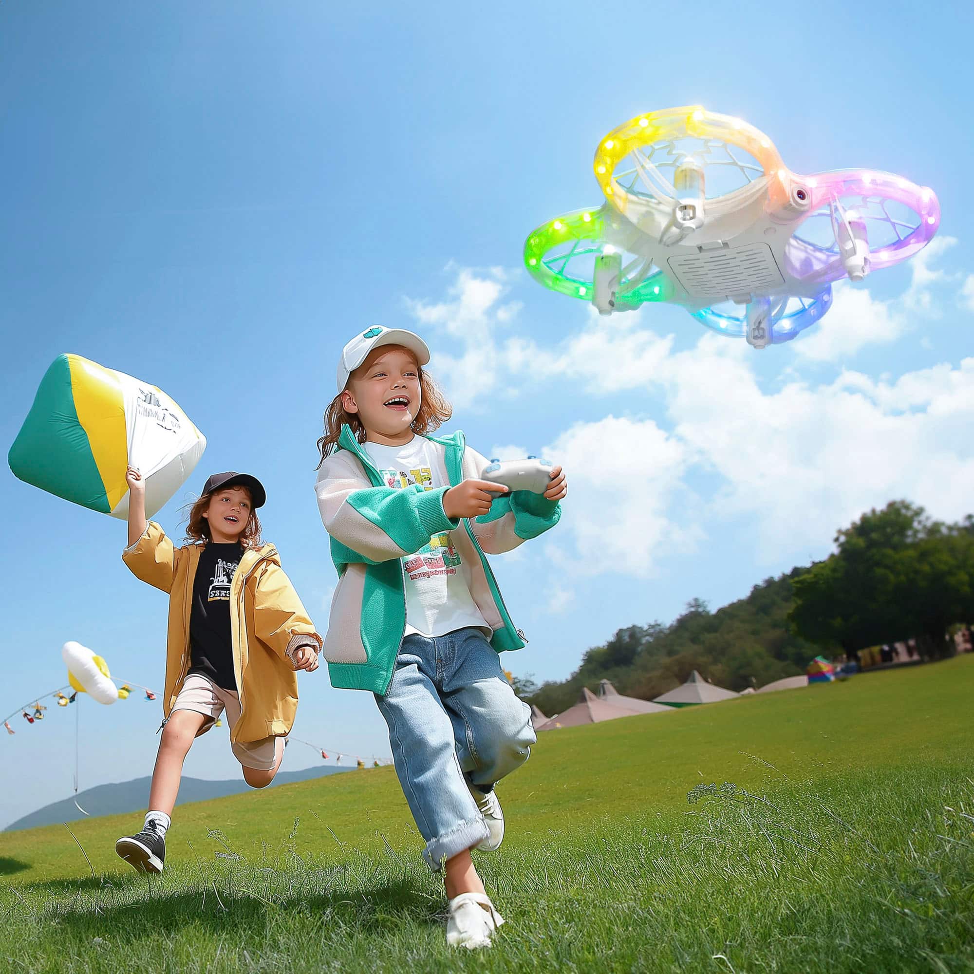 Zoom in on Alt View 15. Snaptain - K30 Mini 720P HD Camera Drone with Colorful Lighting and Remote Controller - White.