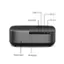 The text on the image reads: USB HD In 1, Audio Out, HD In 2, Power Input, IR Receiver.