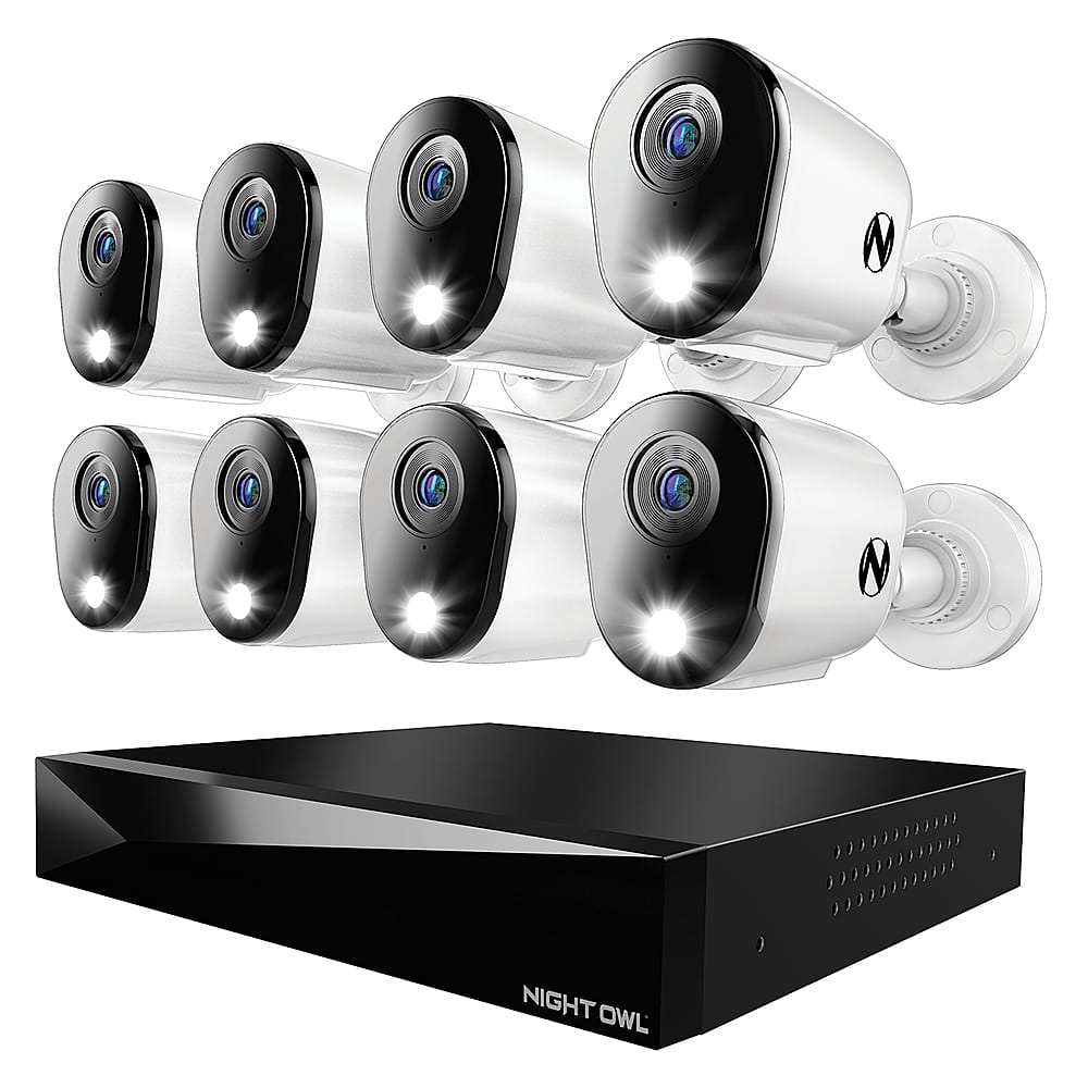 Night Owl - 12 Channel 8 Camera Indoor/Outdoor Wired 4K 2TB DVR Security System with 2-way Audio - Black/White - Front_Zoom