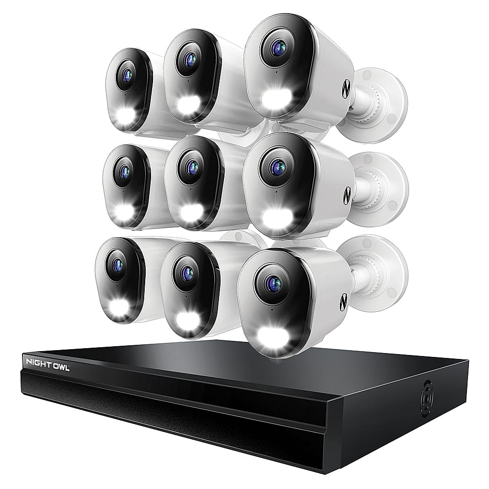 Night Owl - 24 Channel 9 Camera Indoor/Outdoor Wired IP 4K 4TB NVR Security System with 2-way Audio - Black/White - Front_Zoom