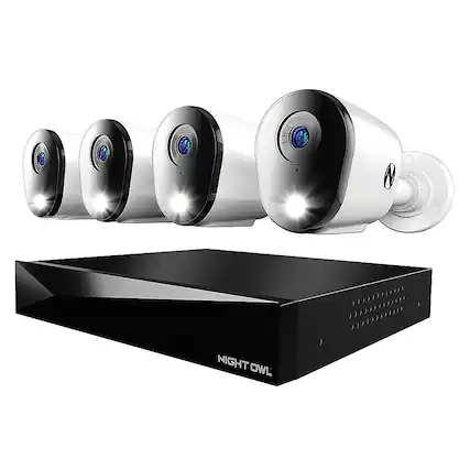 Front. Night Owl - 12 Channel 4 Camera Indoor/Outdoor Wired 4K 1TB DVR Security System with 2-way Audio - Black/White.