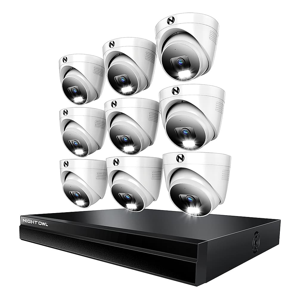 Night Owl - 24 Channel 9 Dome Camera Indoor/Outdoor Wired IP 4K 4TB NVR Security System with 2-way Audio - Black/White - Front_Zoom