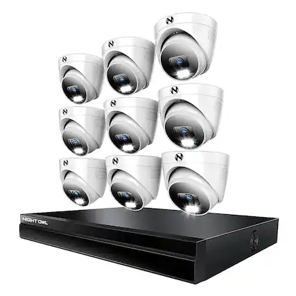 Front. Night Owl - 24 Channel 9 Dome Camera Indoor/Outdoor Wired IP 4K 4TB NVR Security System with 2-way Audio - Black/White.