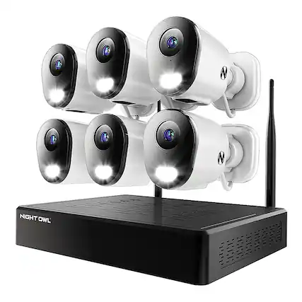 Front. Night Owl - 10 Channel 6 Camera Indoor/Outdoor Wireless 4K 1TB NVR Security System with 2-Way Audio - Black/White.