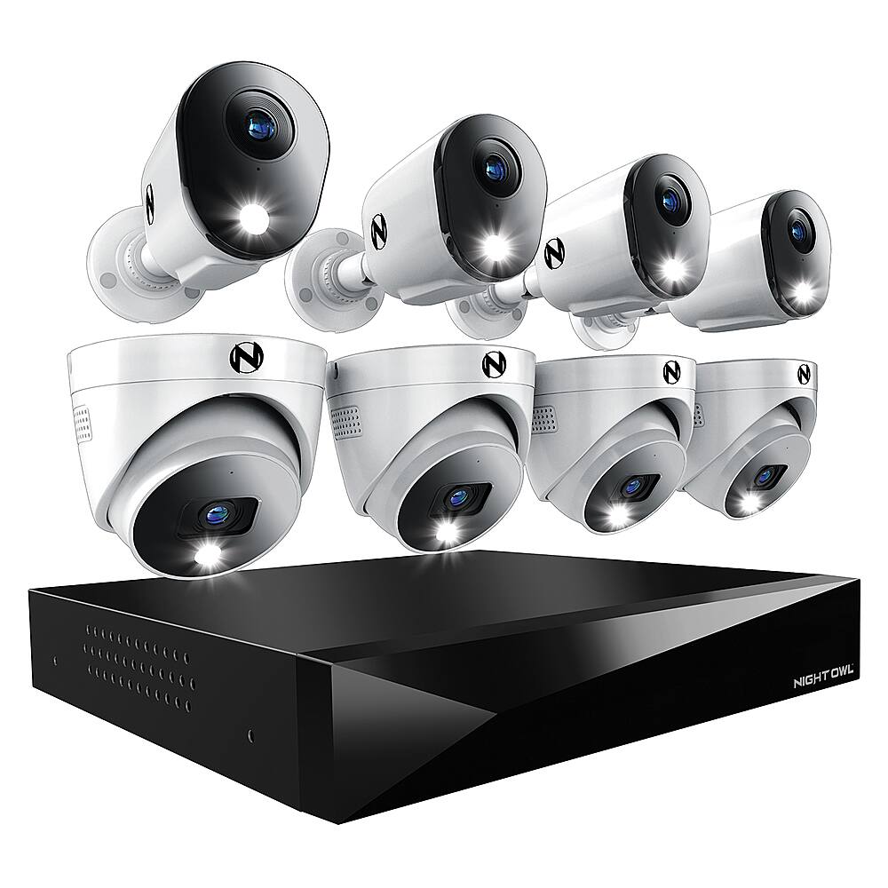 Front. Night Owl - 12 Channel 8 Camera Indoor/Outdoor Wired 2K 2TB DVR Security System with 2-way Audio - Black/White.