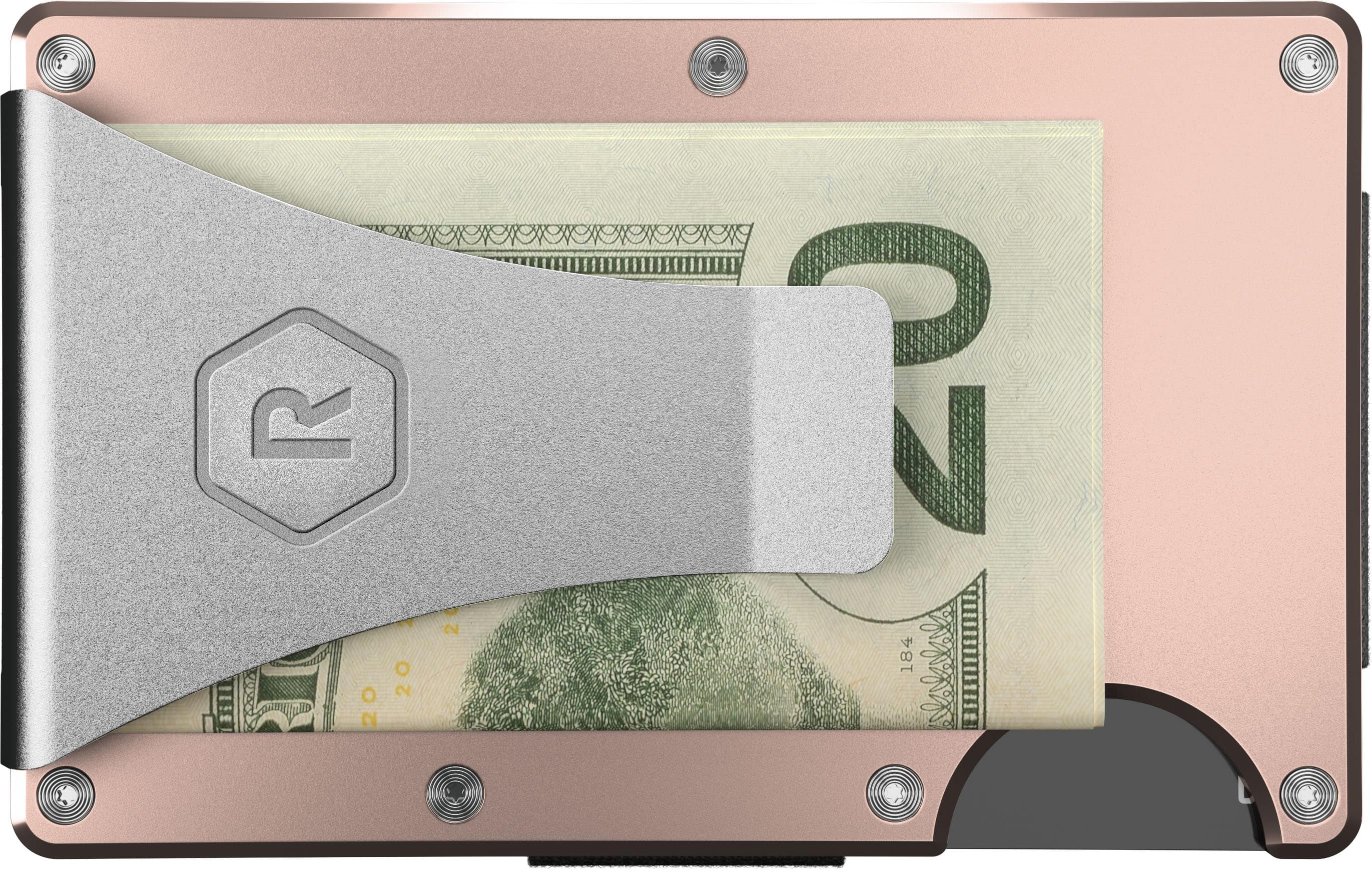 Angle View: The Ridge Wallet - Aluminum: Cash Strap - Rose Quartz