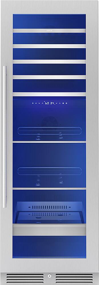 Angle. Zephyr - Presrv 24 in. 54-Bottle and 161-Can Dual Zone Full Size Wine and Beverage Cooler - Stainless Steel/Glass.