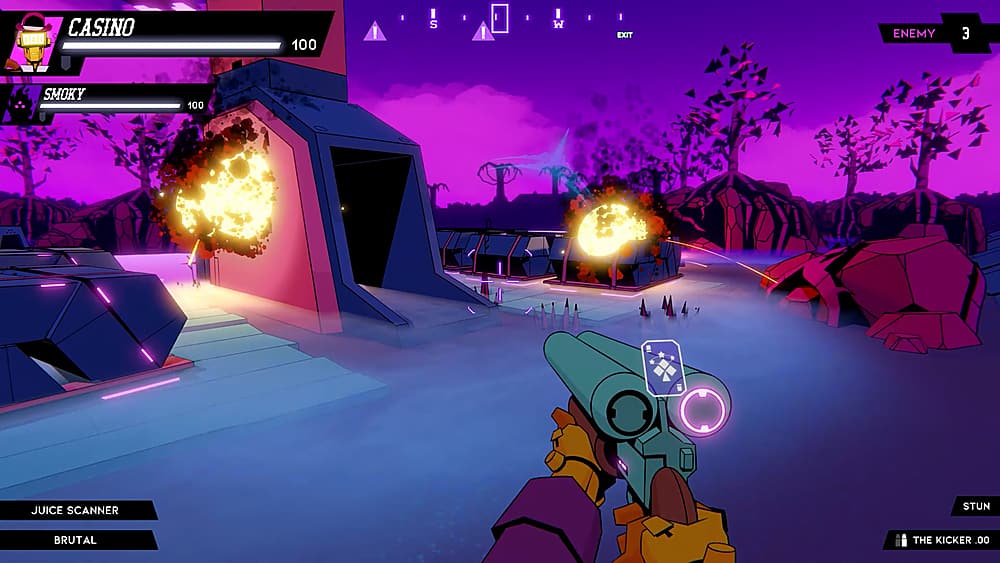 CASINO 000 100 ! I I S I ! 1 I W I I EXIT ENEMY 3 SMOKY 100 JUICE SCANNER STUN BRUTAL THE KICKER 00.