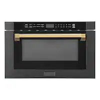 ZLINE - Autograph Edition 24 in. Built-in Microwave Drawer in - Black Stainless Steel and Gold Accents - Front_Zoom