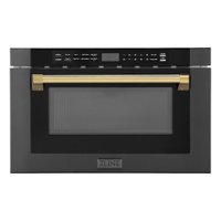 ZLINE - Autograph Edition 24 in.  Built-in Microwave Drawer in Black Stainless Steel and Gold Accents - Front_Zoom