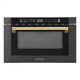 ZLINE - Autograph Edition 24 in. Built-in Microwave Drawer in - Black Stainless Steel and Gold Accents