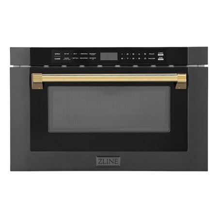 ZLINE - Autograph Edition 24" 1.2 Built-in Microwave Drawer in Black Stainless Steel and Gold Accents
