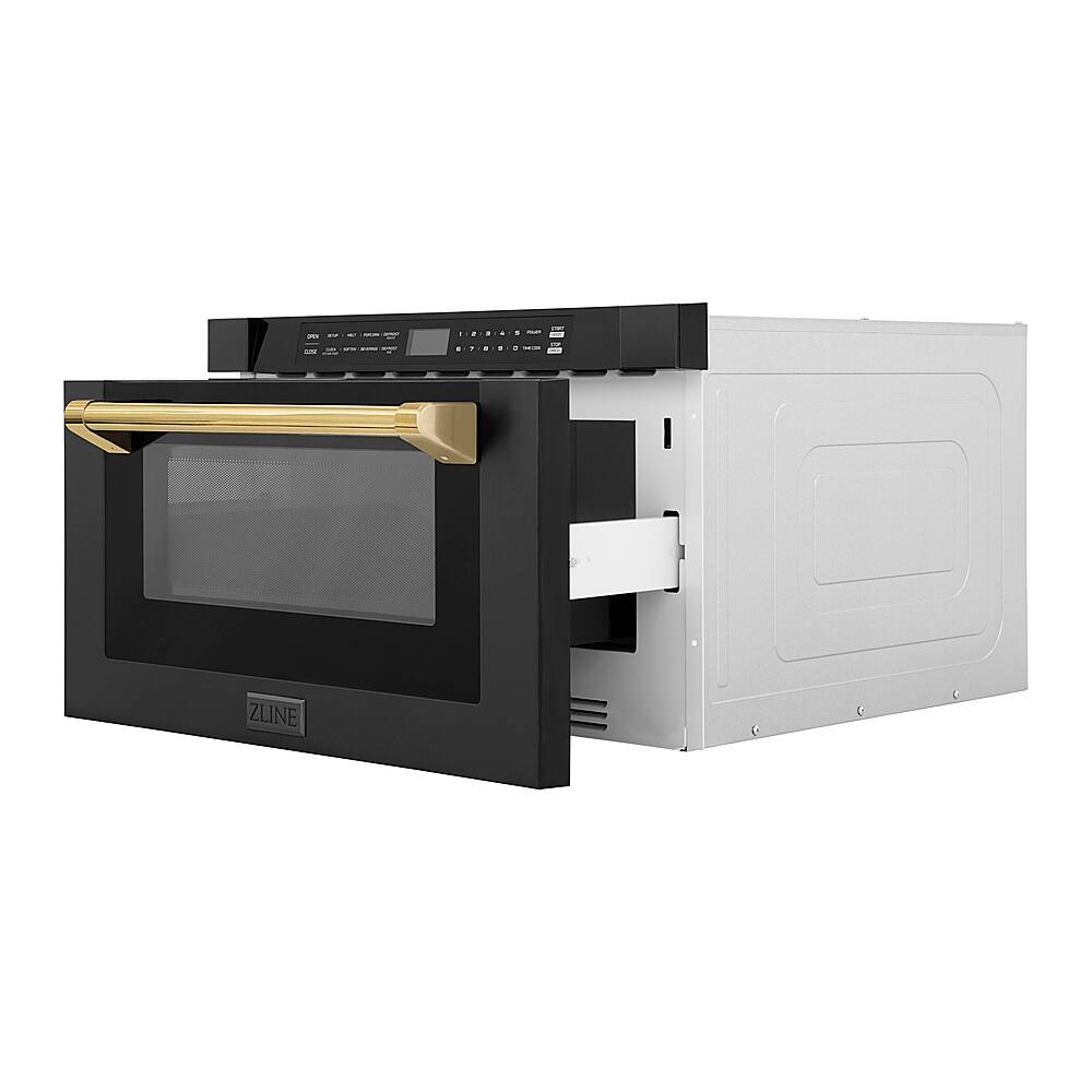 Alt View 1. ZLINE - Autograph Edition 24 in.  Built-in Microwave Drawer in Black Stainless Steel and Gold Accents.