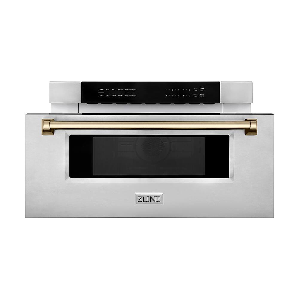 Angle. ZLINE - 30" 1.2 cu. ft. Built-In Microwave Drawer in Stainless Steel with Champagne Bronze Accents.
