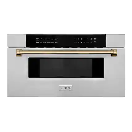 Front. ZLINE - 30" 1.2 cu. ft. Built-In Microwave Drawer in Stainless Steel with Champagne Bronze Accents.
