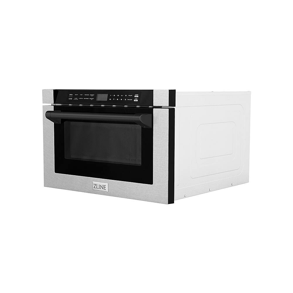 Angle. ZLINE - Autograph Edition 24" 1.2 cu. ft. Built-in Microwave Drawer in Resistant Stainless Steel and Matte Black Accents.