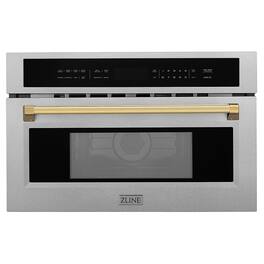 ZLINE - Autograph 30 in. Convection Microwave Oven in Satin Steel and Polished Gold Accents - Stainless Steel