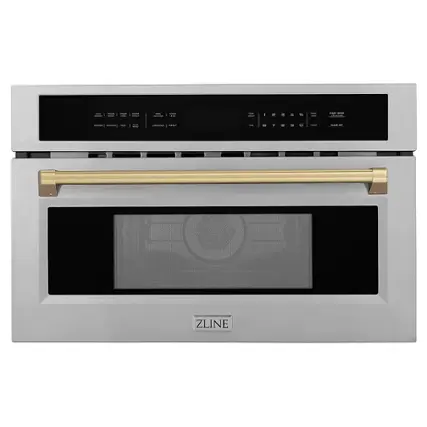 Front. ZLINE - 30" 1.6 cu ft. Built-in Convection Microwave Oven in Fingerprint Resistant Stainless and Champagne Bronze Accents.