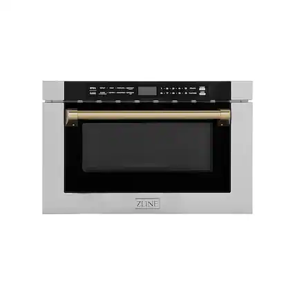 Front. ZLINE - Autograph Edition 24" 1.2 cu. ft. Built-in Microwave Drawer in Stainless Steel and Champagne Bronze Accents.