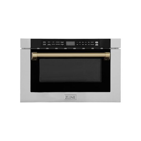 ZLINE - Autograph Edition 24" 1.2 cu. ft. Built-in Microwave Drawer in Stainless Steel and Champagne Bronze Accents