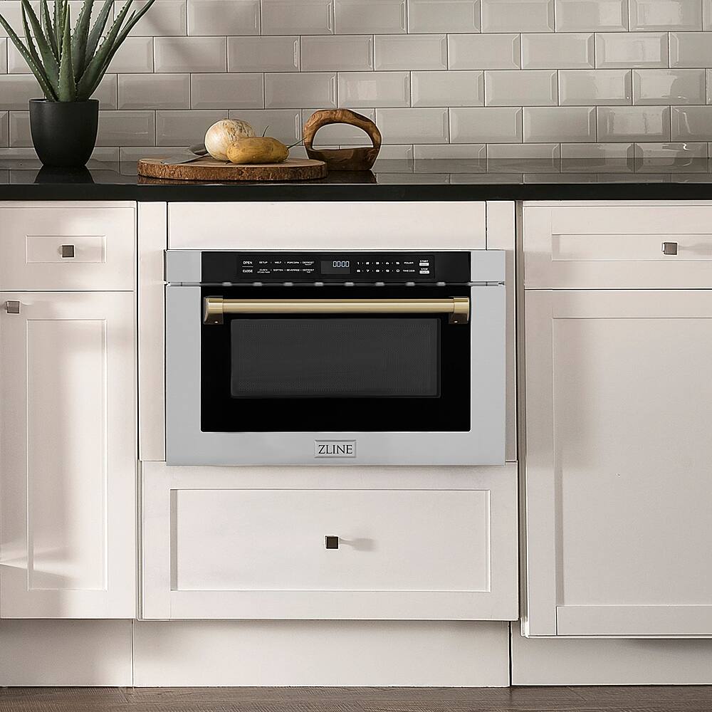 Alt View 11. ZLINE - Autograph Edition 24" 1.2 cu. ft. Built-in Microwave Drawer in Stainless Steel and Champagne Bronze Accents.