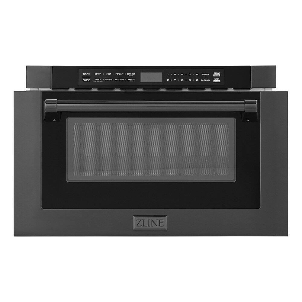 Angle. ZLINE - 24 in. Built-in Microwave Drawer with a Traditional Handle in Black Stainless Steel.