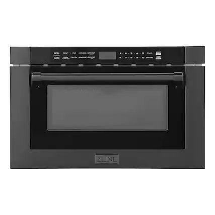 Front. ZLINE - 24 in. Built-in Microwave Drawer with a Traditional Handle in Black Stainless Steel.