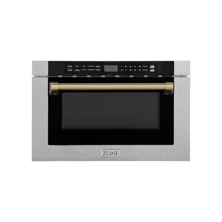 ZLINE - Autograph Edition 24" 1.2 cu. ft. Built-in Microwave Drawer in Resistant Stainless Steel and Champagne Bronze Accents