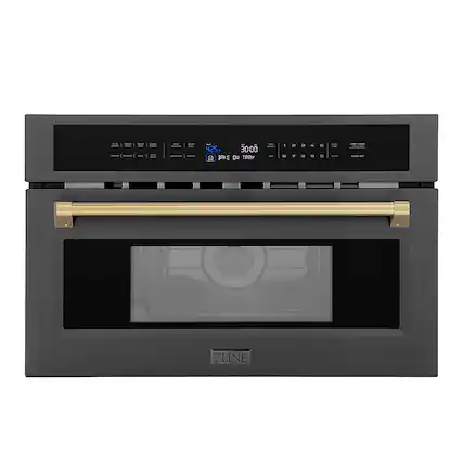 Front. ZLINE - Autograph 30" 1.6 cu ft. Built-in Convection Microwave Oven in Black Stainless Steel and Champagne Bronze Accents.