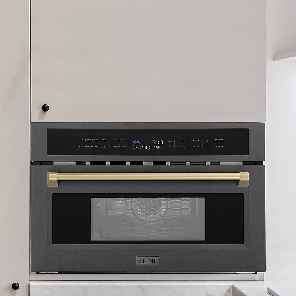 Alt View 12. ZLINE - Autograph 30" 1.6 cu ft. Built-in Convection Microwave Oven in Black Stainless Steel and Champagne Bronze Accents.