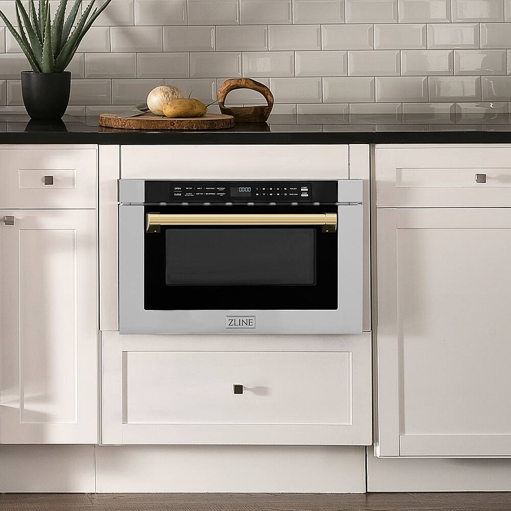 Alt View 11. ZLINE - Autograph Edition 24" 1.2 cu. ft. Built-in Microwave Drawer in Stainless Steel and Gold Accents.