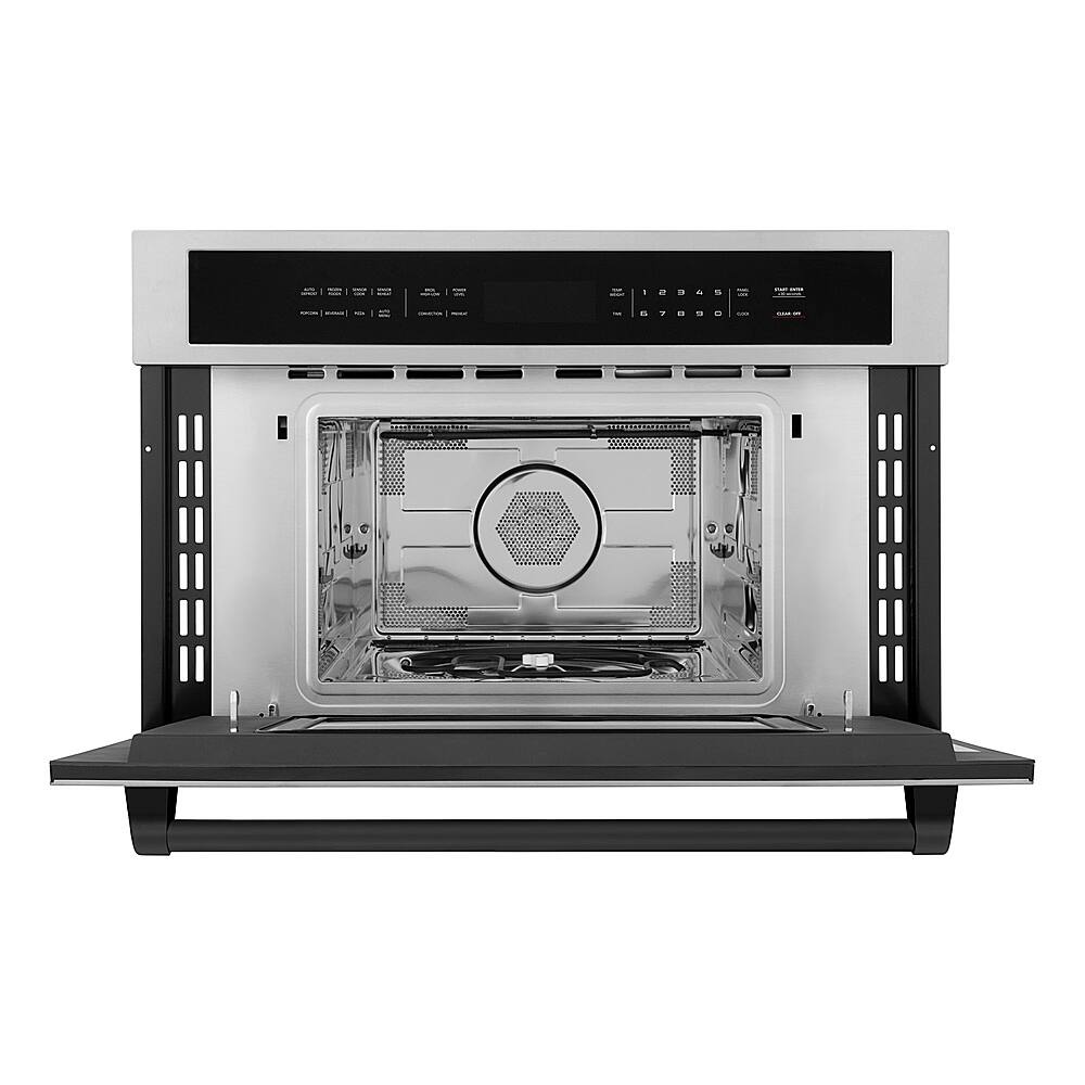 Angle. ZLINE - Autograph Edition 30" 1.6 cu ft. Built-in Convection Microwave Oven in Stainless Steel and Matte Black Accents.