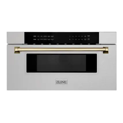 Front. ZLINE - Autograph Edition 30" 1.2 cu. ft. Built-In Microwave Drawer in Stainless Steel with Champagne Bronze Accents.