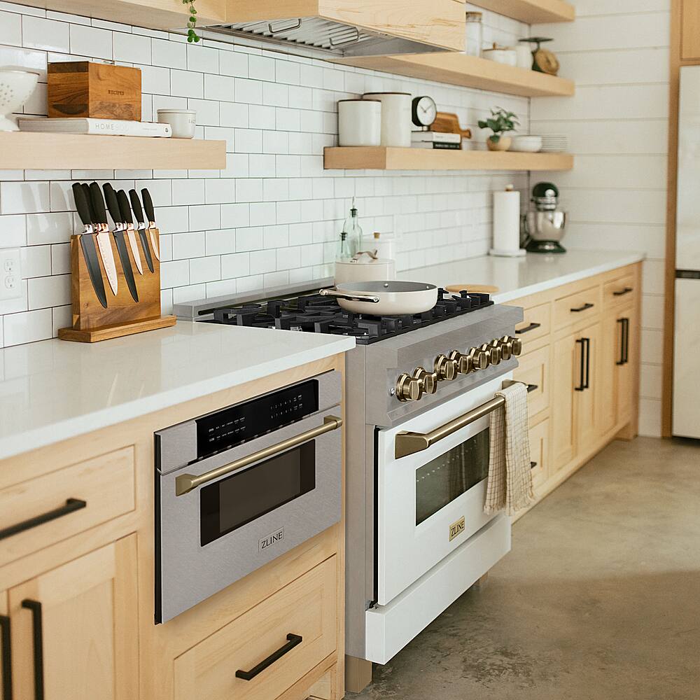 Alt View 11. ZLINE - Autograph Edition 30" 1.2 cu. ft. Built-In Microwave Drawer in Stainless Steel with Champagne Bronze Accents.