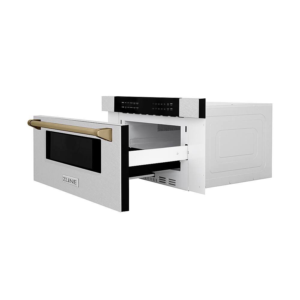 ZLINE - Autograph 30 in. Built-In Microwave Drawer in Satin Steel with Champagne Bronze Accents - Stainless Steel and Champagne Bronze Accents