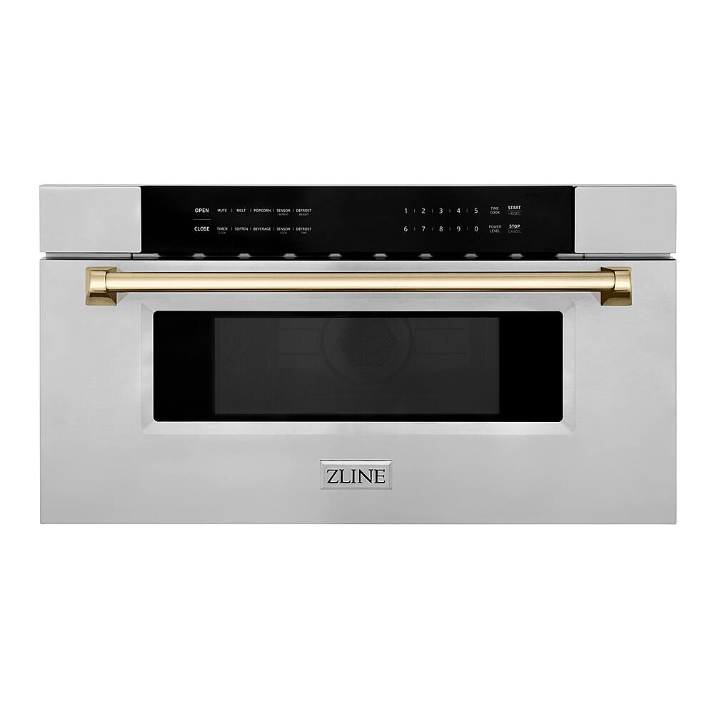 Front. ZLINE - 30" 1.2 cu. ft. Built-In Microwave Drawer in Stainless Steel with Gold Accents.