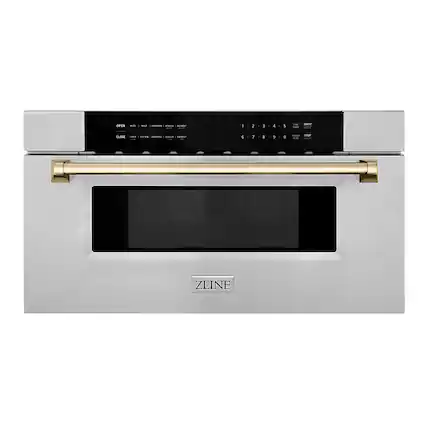 Front. ZLINE - 30" 1.2 cu. ft. Built-In Microwave Drawer in Stainless Steel with Gold Accents.