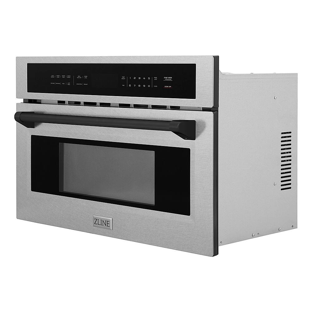Left. ZLINE - Autograph 30" 1.6 cu ft. Built-in Convection Microwave Oven in Fingerprint Resistant Stainless and Matte Black Accents.